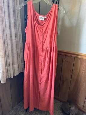 Peppermint Coral-Red Button-Front Maxi Dress